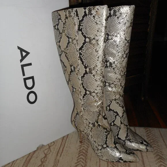 NEW Aldo metallic snakeskin nude knee high boots, size 7.5 - Picture 1 of 7